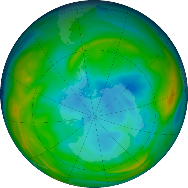 Antarctic ozone map for 06 July 2016